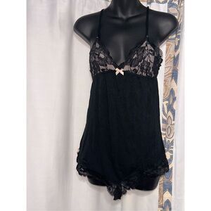 Rare Beautiful Victoria's Secret Lace Babydoll S/P Black sexy  GOOD CONDITION